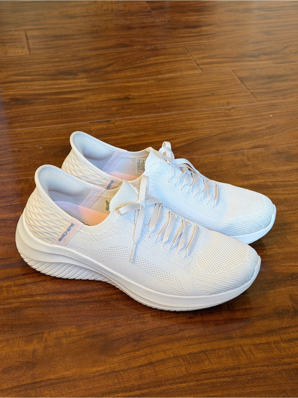 Skechers Women's White Knit Slip-On Lace-Up Athletic Sneakers